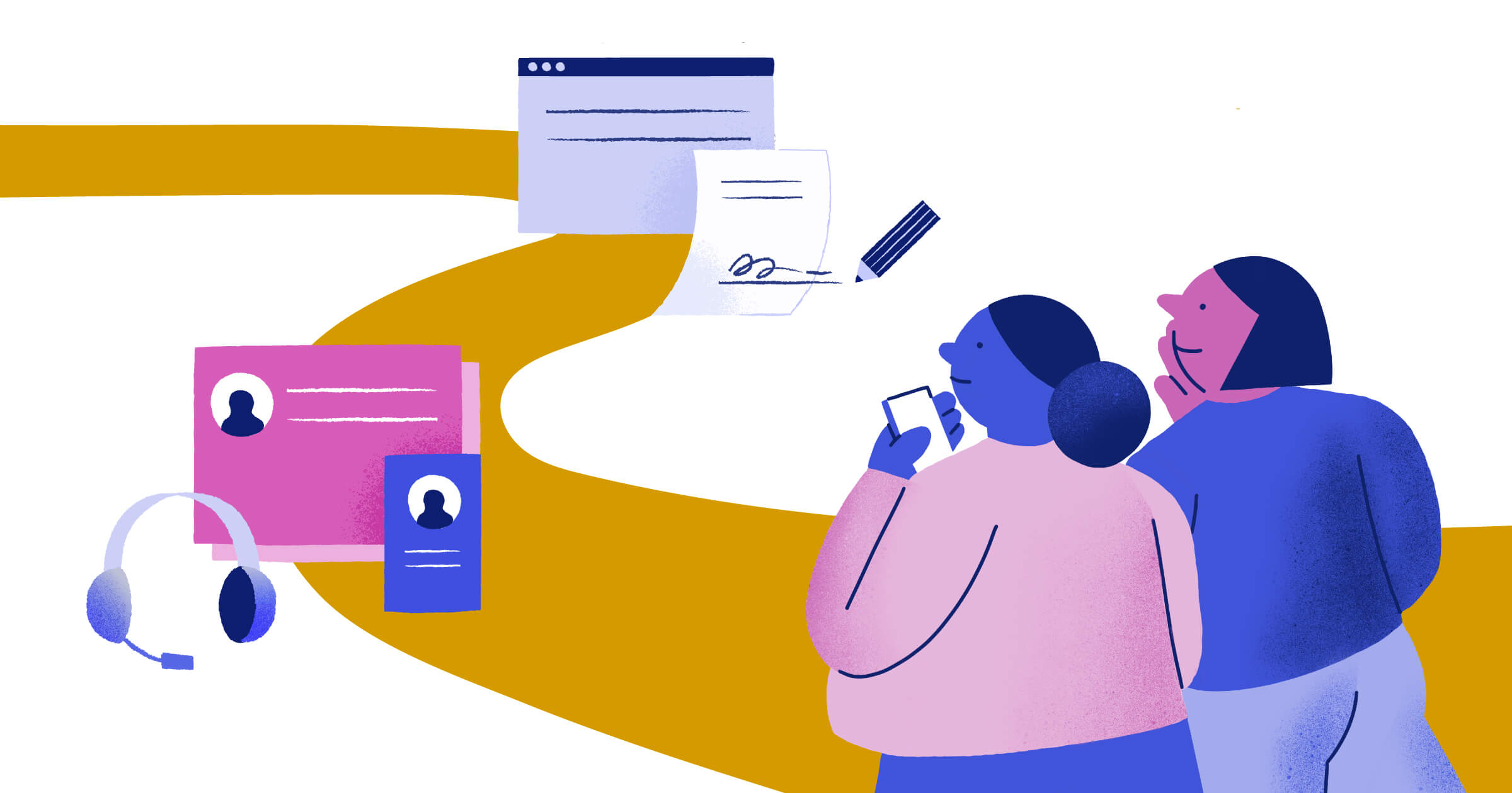 Illustration of two women walking down a road