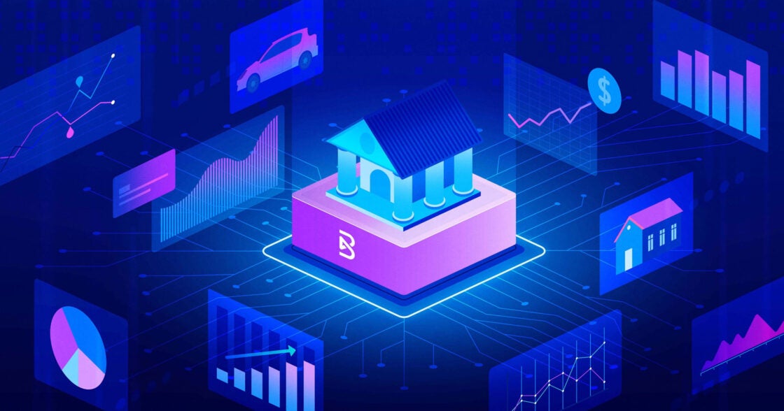 Dark blue rectangular image featuring a glowing house