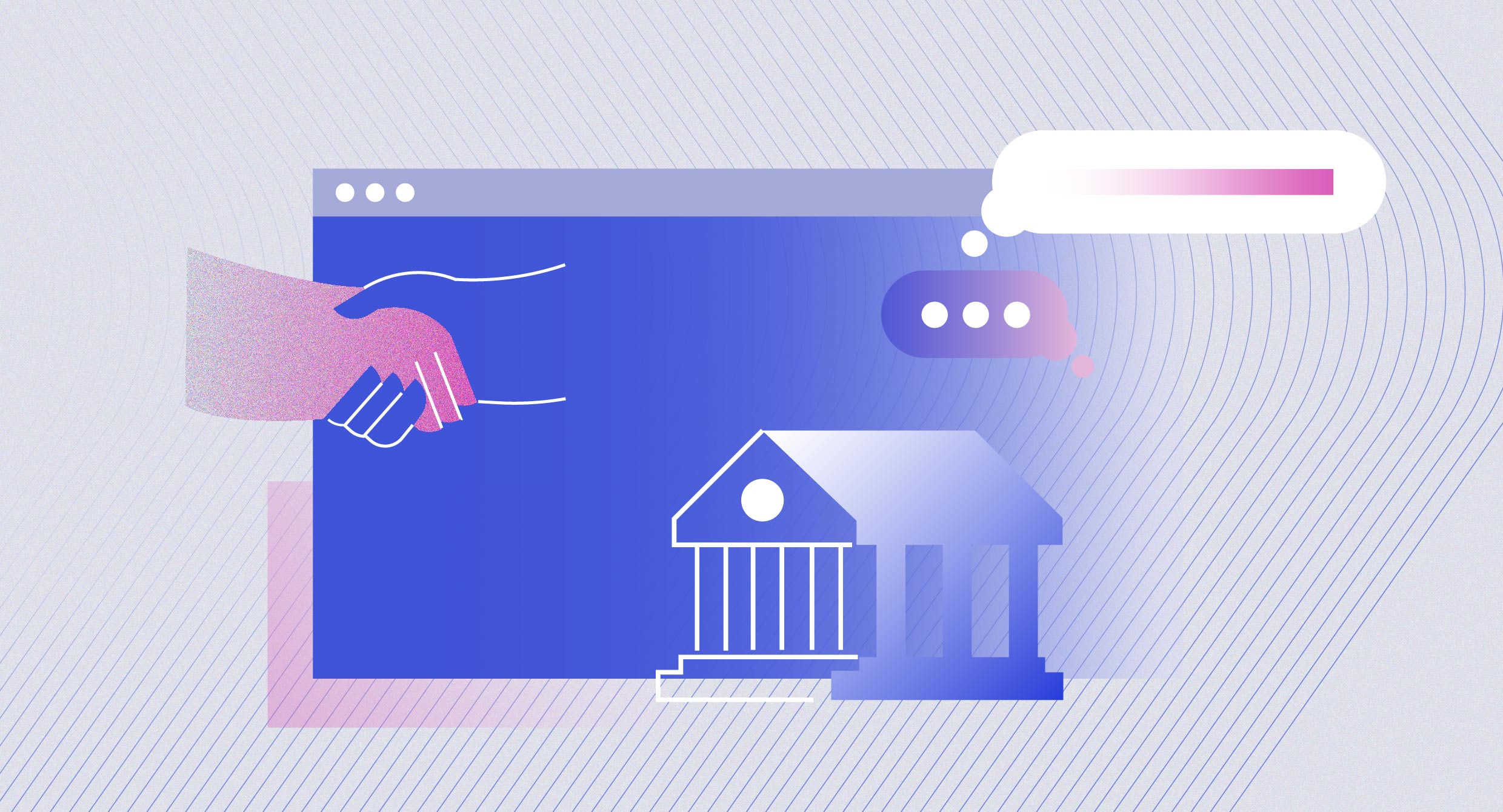 Illustration of a handshake over a browser window