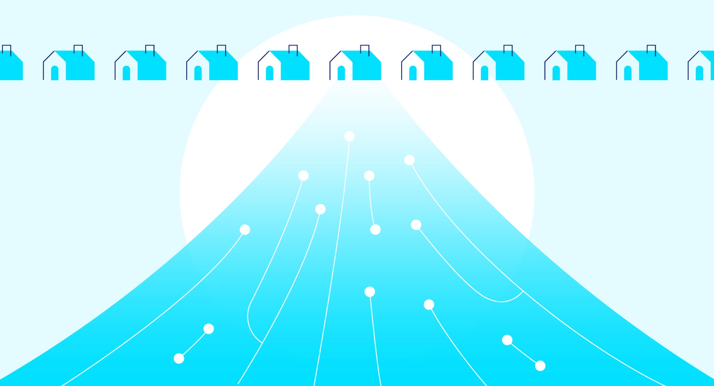 Illustration of a digital road leading to a series of houses