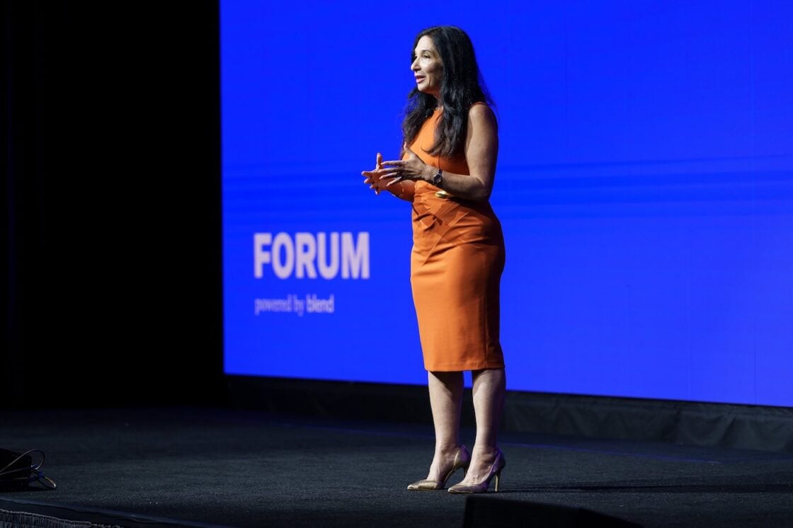 Industry Speaker, Nomi Prins, on stage at Blend Forum 2025.