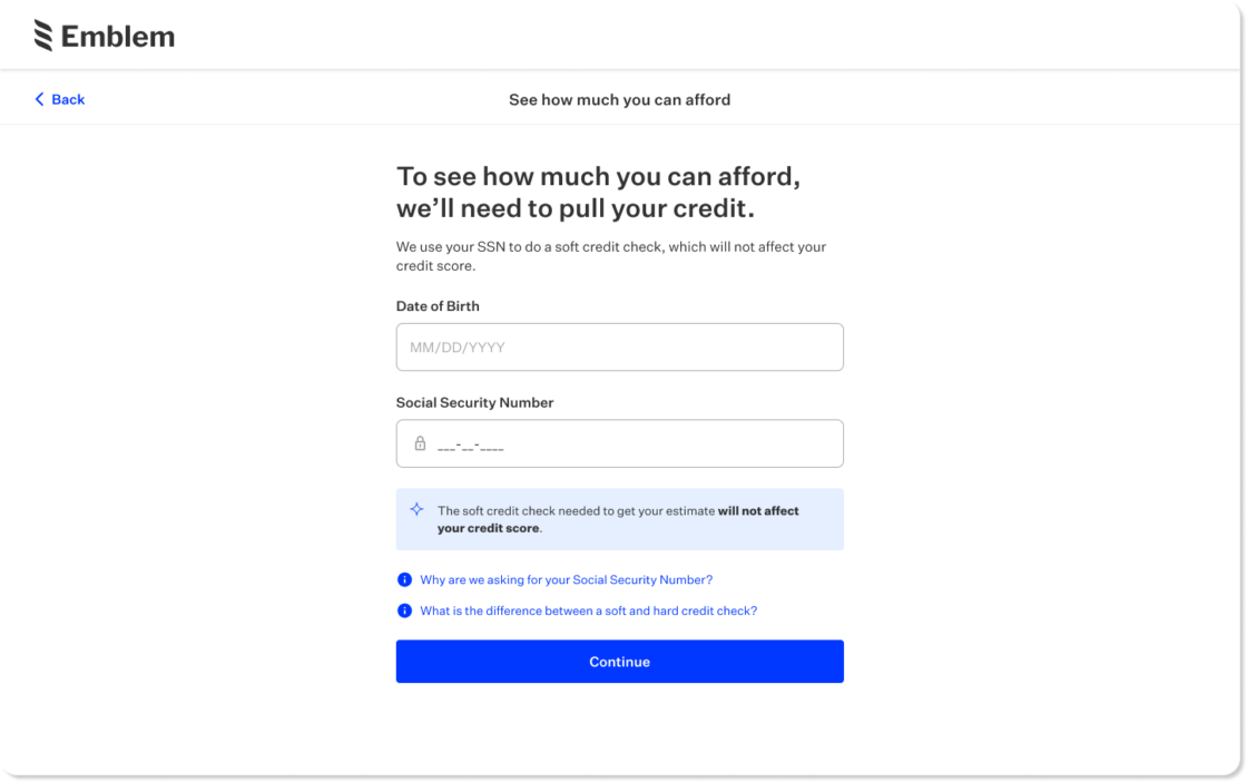 Product screen showcasing credit pull