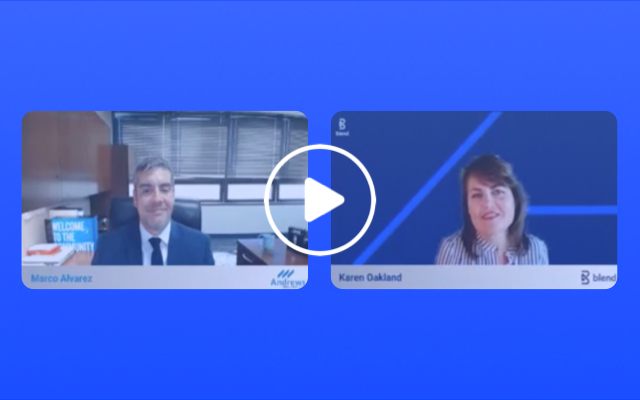 Blue rectangular card with screengrabs from webinar with Marco Alvarez and Karen Oakland