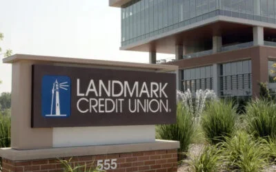 Landmark Credit Union sign in front of a building