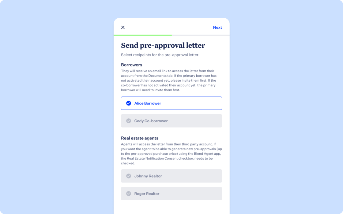 Pre-approval product screen